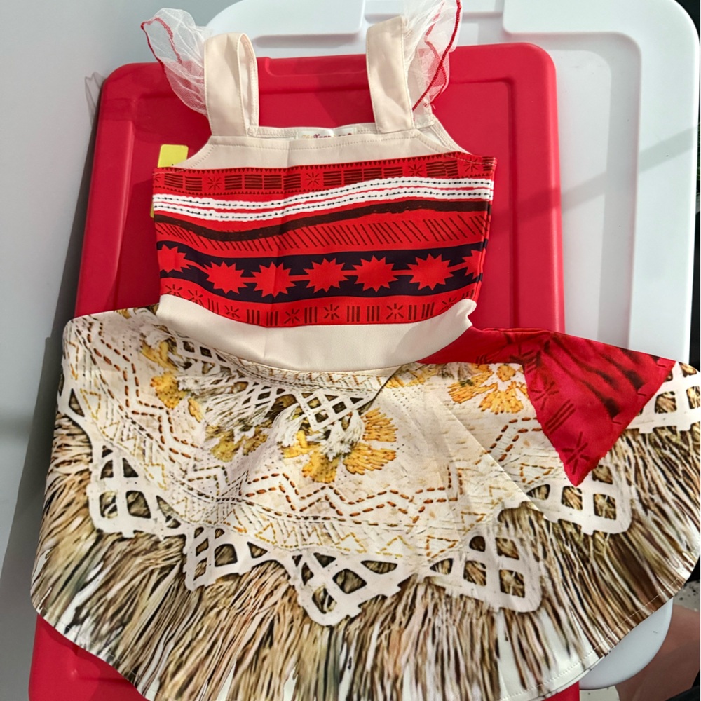 Red and Cream Patterned Two-Piece Outfit